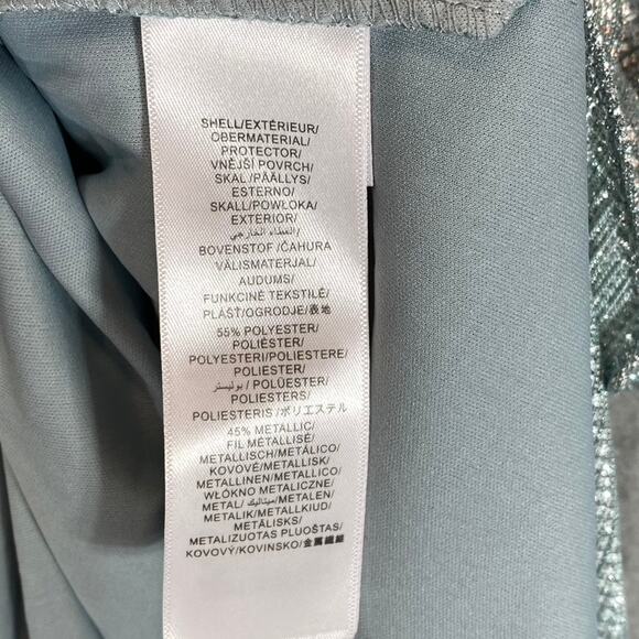 ADRIANNA PAPELL Women's Sea Glass Metallic Mesh Twist Short Sleeve Maxi Gown SZ6 - Picture 11 of 14